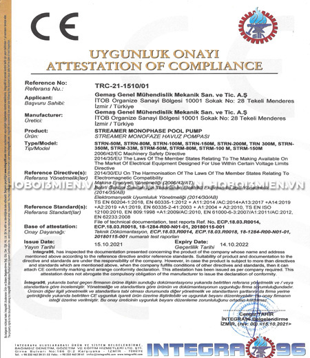 Chứng Chỉ Bơm Bể Bơi Gemas Streamer 220V