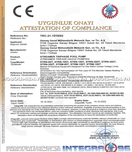 Chứng Chỉ Bơm Bể Bơi Gemas Streamer 380V